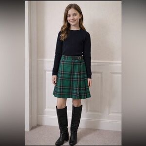 Blarney Woollen Mills Green Tartan A-Line Skirt